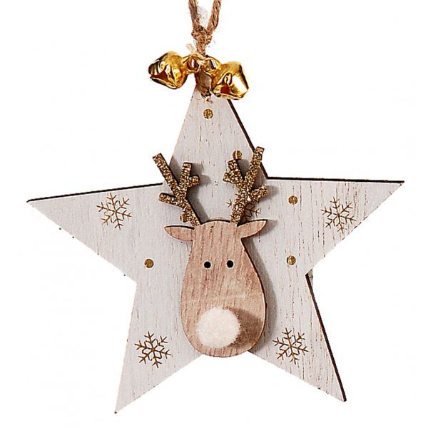 Χριστουγεννιάτικο Ξύλινο Αστέρι με Τάρανδο (15cm)